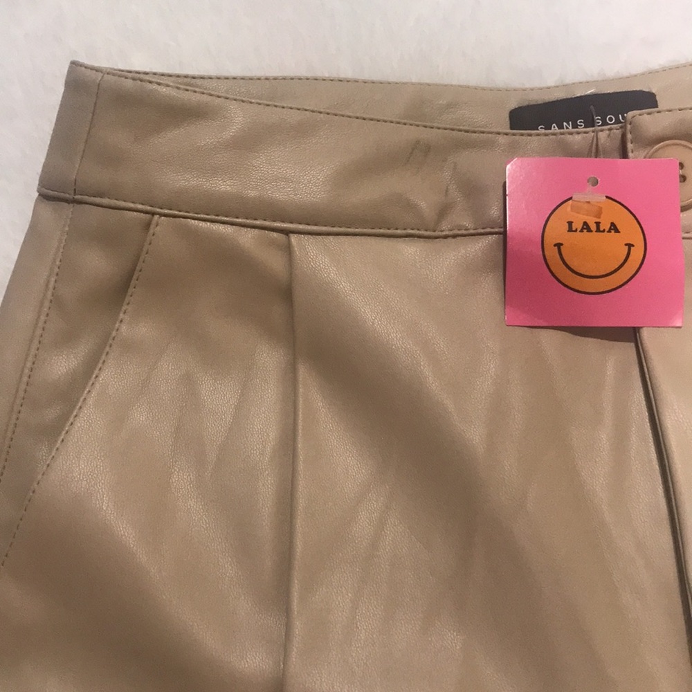 Dressed In LALA “Excuse Me Vegan Leather Shorts in Vanilla” High Rise Bermuda S - Picture 7 of 16